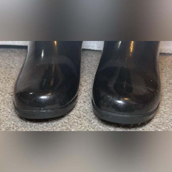 Kate Spade Women's Sz 9 Randi Black Gloss Rubber Heeled Knee High Rain Boots - Picture 6 of 11